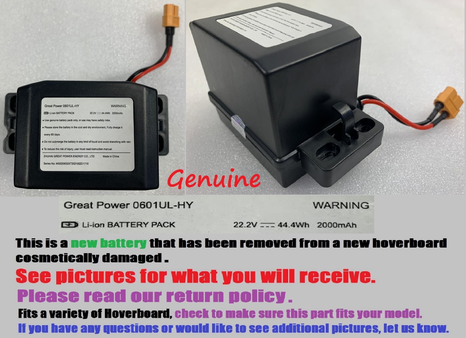 Great Power 0601UL-HY  Li-ion BATTERY PACK  22.2V   2.0 Ah,  44.4Wh  🔴Open box