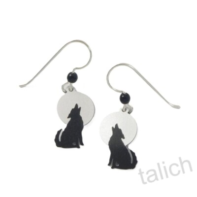 Sienna Sky Earrings Wolf Howling in Moonlight Handmade in USA Unique Gift