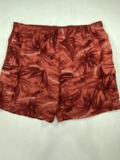 Caribbean Joe Lets Go Men's Terracota with Palms Shell Swim Cargo Trunks Sz XL