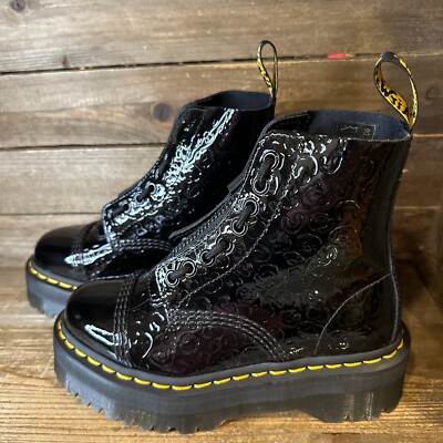 New Womens Dr. Martens Sinclair Black Leather Leopard Platform