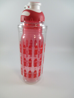 Coca-Cola 20 Oz Water Bottle Bottle Repeat Pattern Flip Top and Clip BPA Free