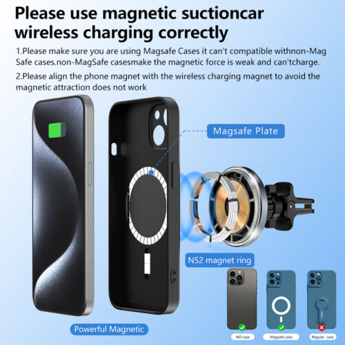 MagSafe Car Mount Air Vent/Dashboard Magnetic Phone Holder 15W Wireless Charger - Picture 5 of 15