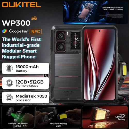 Oukitel WP300 5G Rugged Phone Android 15 Mobile Outdoors Remove Rear Screen IP68