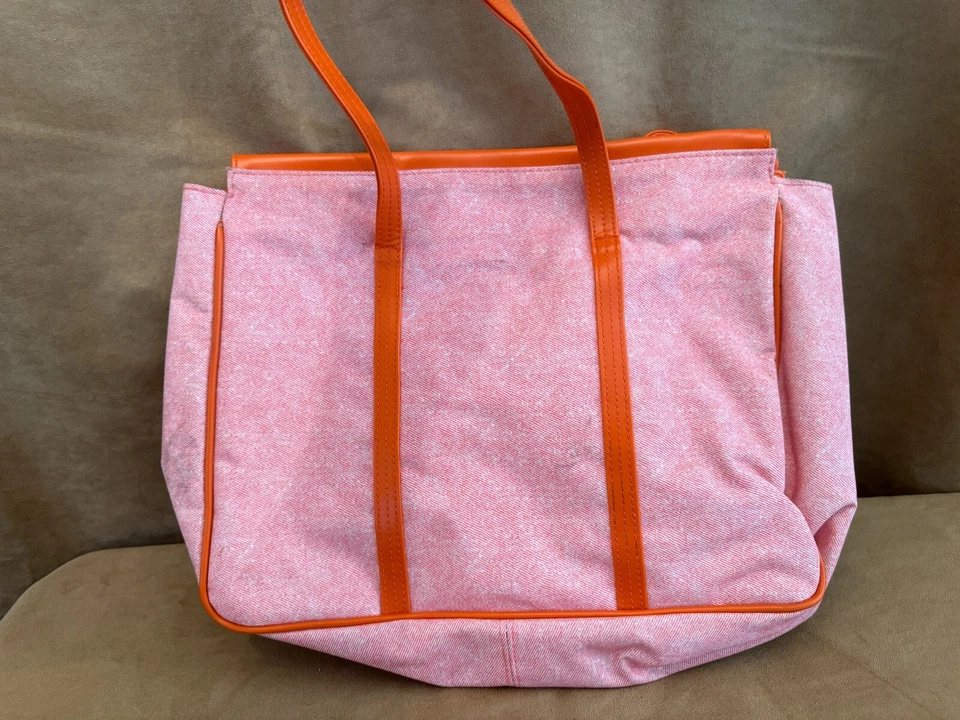 Clinique Canvas Tote Orange Shoulder Beach Carry-On Travel Bag Makeup - Image 3 of 4