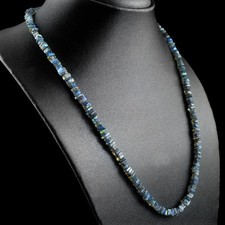 118.50 CTS UNTREATED SINGLE STRAND BLUE FLASH LABRADORITE BEADS NECKLACE DG 