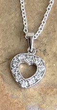 Heart CZ Cubic Zirconia 925 Sterling Silver Pendant Necklace 18" Rolo Chain
