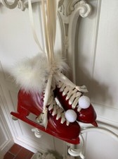 ICE SKATES VINTAGE DOOR DECOR MARABOU BOA TRIM SATIN LACES BELLS GORGEOUS
