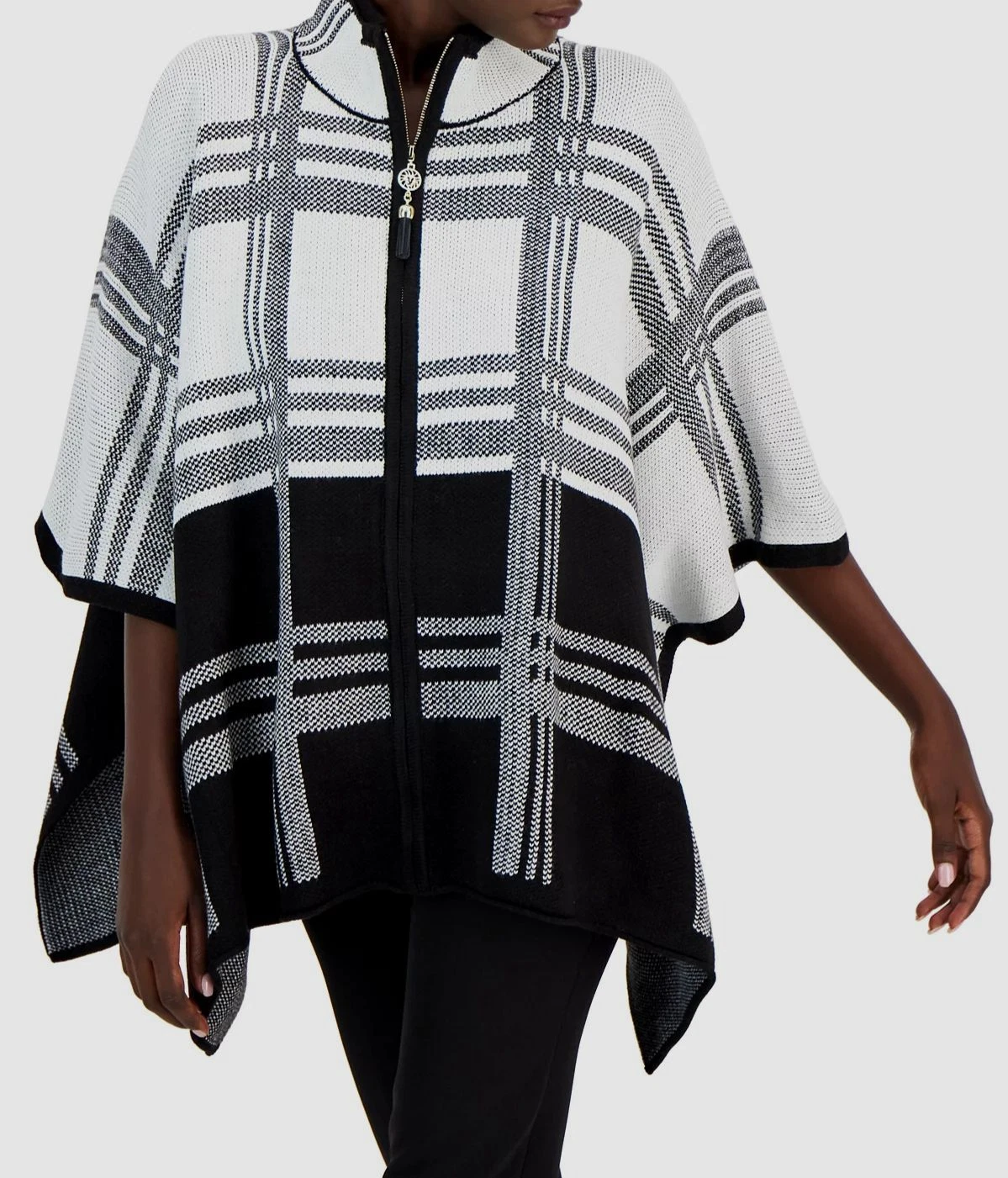 Anne Klein Women's Black Mock Neck Full Zip Poncho Sweater Petite Size PS