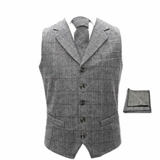 Luxury Herringbone Pewter Grey Waistcoat, Tie  Pocket Square Set
