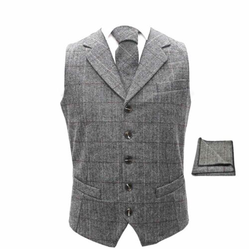 Luxury Herringbone Pewter Grey Waistcoat, Tie & Pocket Square Set - Picture 1 of 7