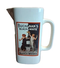 Square WHISKY WATER JUG BUCHANAN's BLACK & WHITE SCOTCH 7in Tall Vintage