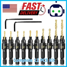 12x HSS Countersink Drill Bit 1/4" Hex Shank Woodworking Pilot Screw Hole Set