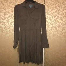 Anthropologie Maeve Olive Green Brown Long Sleeve DAKOTA Dress Size Small S