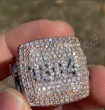 3CT Men's Genuine D/VVS Moissanite Custom Number Ring 925 Silver