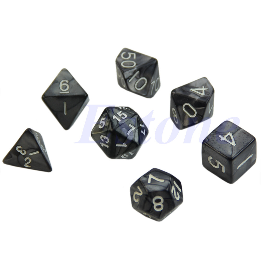 7x Black Sided Dice D4 D6 D8 D10 D12 D20 RPG Poly Game Set
