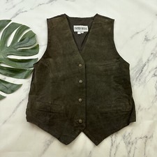 United Royal Womens Vintage 90s Suede Leather Vest Size S Dark Brown Star Button