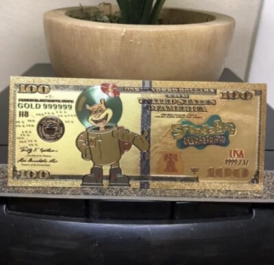 24k Gold Foil Plated Sandy Cheek Squirrel SpongeBob Square Pants Banknote