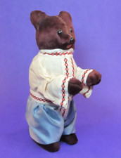 Vintage Russian USSR Soviet Wind-Up Teddy Bear Burgundy Fur 9" Tall - Works 