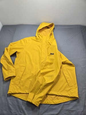 Helly Hansen Jacket Mens Double Extra Large Yellow Coat Rain Hooded Parka PVC