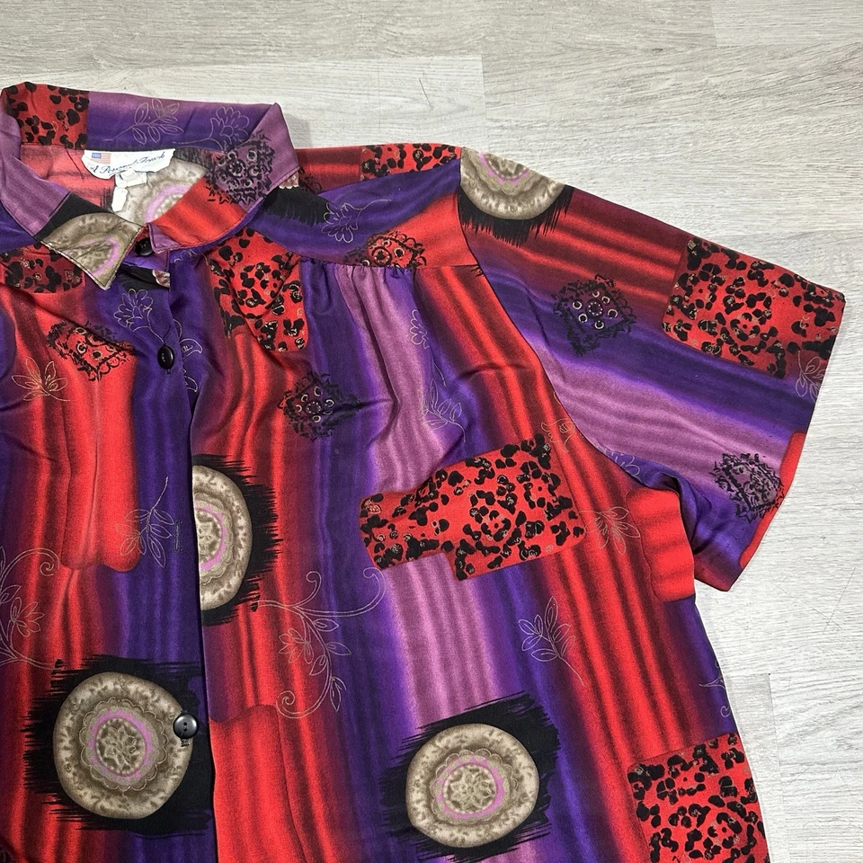Camisa A Personal Vintage Años 80 Botón Toque Para Mujer Talla 2X Gráfico Multicolor Foto 4 de 4