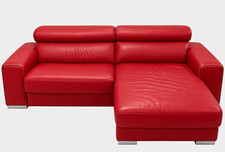 DFS Red Leather Corner Sofa Bed with Chaise Pull-Out Sleeper 3 Seater