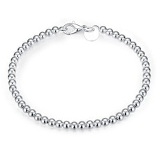 Sterling Silver 4MM Bead Ball Strand Bracelet- Handmade Ball Bracelet, Silver Be