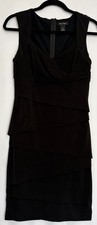 White House Black Market Black Sheath Dress Size 8 V Neck Tiered Ruffle