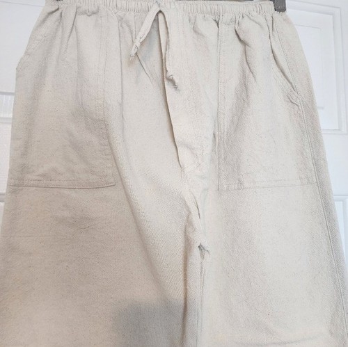 Cremefarbene Baumwolle Taschen Faux Reißverschluss gerades Bein Damen Hose Größe L - Bild 3 von 7