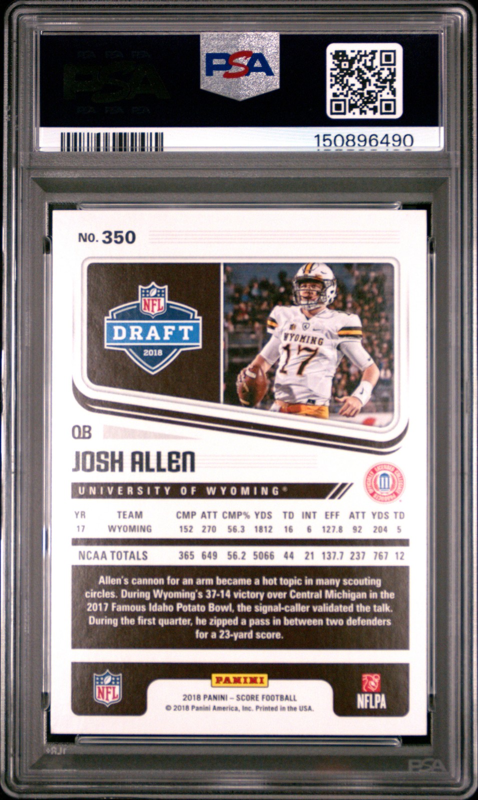 2018 PANINI SCORE #350 JOSH ALLEN ROOKIE RC PSA 9 view 2