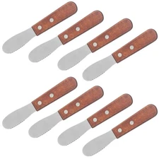 DaKuan 8 Pack Stainless Steel Straight Edge Wide Butter Spreader with Wood
