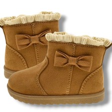 NEW Baby Girl Faux Shearling Boot Faux Suede/Fur Hook Loop-Chestnut-Size 4-NWT