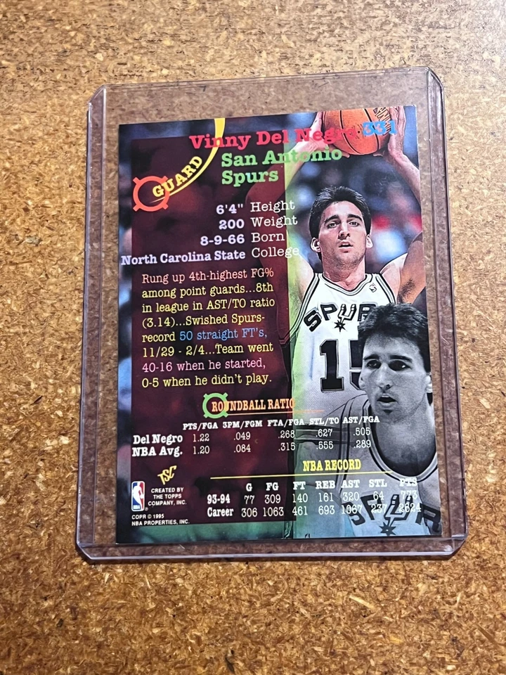 1994-95 Topps Stadium Club Basketball # 331 Vinny Del Negro - Image 2 of 2