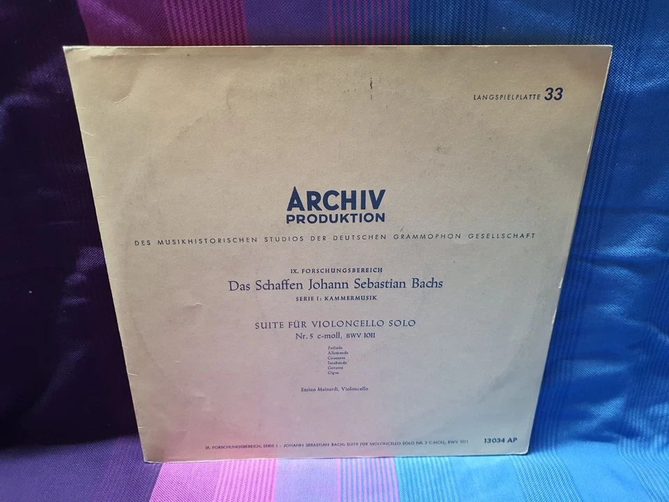 Enrico Mainardi J. S. Bach Unaccompanied Cello Suite No. 5 Archiv AP 13034 - Image 2 of 4