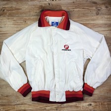 VTG Champion Frontier Airlines Nylon Bomber Snap Jacket Large White Red USA Made