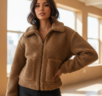 Bagatelle Faux Shearling Fuzzy Teddy Bear Brown Camel Coat size Large