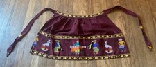 Vintage 80  s Guatemalan Hand Sewn Dark Red Cotton Half Apron Latin American