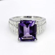 Natural Amethyst 6.36 Gm 925 Sterling Silver Solitaire Men's Wedding Ring US 8.5