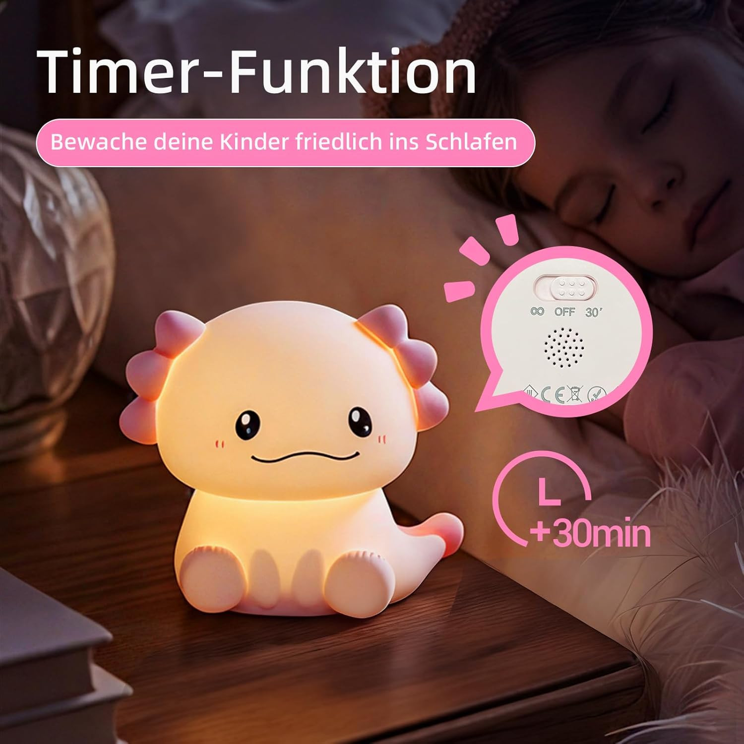Silvotek Lampada Cameretta Bambino - Axolotl Luce Notturna Bambini Ricaricabile Luce Notte Bambini, Lampada Cameretta Bambina Lampada Morbida Animali Silicone per Regalo Bambina