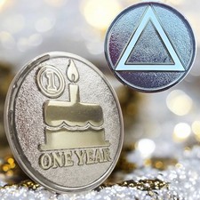 Minimalist 1 Year Sober AA Coin - One Year Sobriety Chip - Birthday medallion