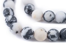 Round Matte Zebra Jasper Beads 10mm Black and White Gemstone 16 Inch Strand