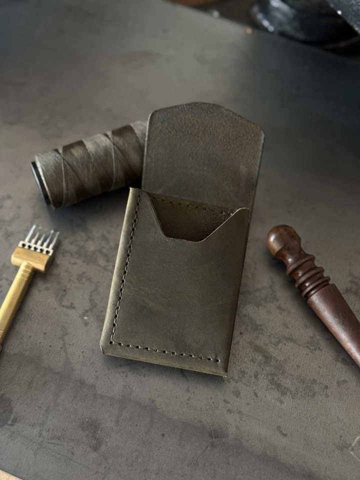 Handmade Leather Minimalist Wallet – Slim Bifold Card Holder - Cash Wallet - Image 2 of 4