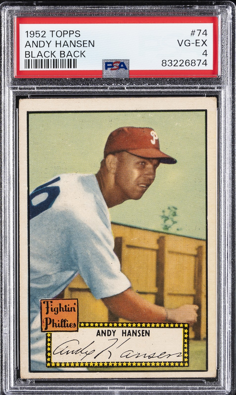 1952 TOPPS BLACK BACK #74 ANDY HANSEN PSA 4