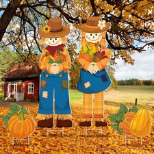 Geetery 4 Pieces Fall Yard Stake Decorations Scarecrow Pilgrim Pumpkins Porch Si
