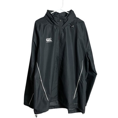 Canterbury New Zealand Mens Rugby Jacket 2XL Black Hooded Full Zip Windbreaker