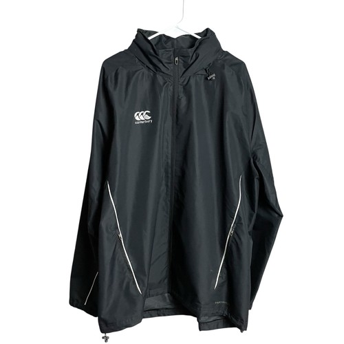 Canterbury New Zealand Mens Rugby Jacket 2XL Black Hooded Full Zip Windbreaker