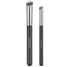 Angled Flat Concealer Brush Set, 2Pcs Dense under Eye Nose Contour Brush for Liq