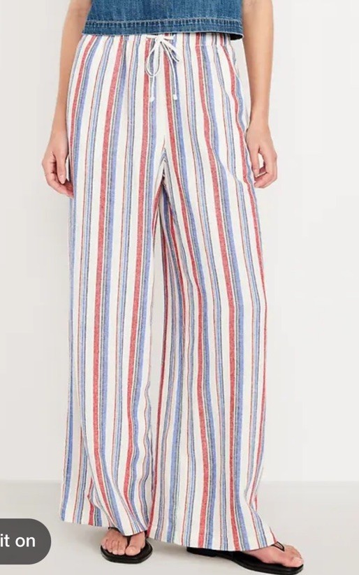 NWT Old Navy Womens Linen Blend Wide Leg Stripe Pants, Pockets, Size XXL