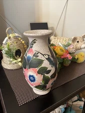 Vintage Hand Painted Tonala Pottery Hummingbird & Floral Vase