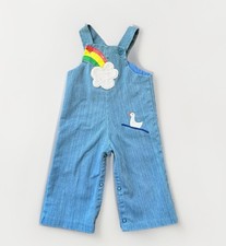 Vintage Heir Craft Baby Denim Overalls Rainbow Duck Embroidered 12 Months