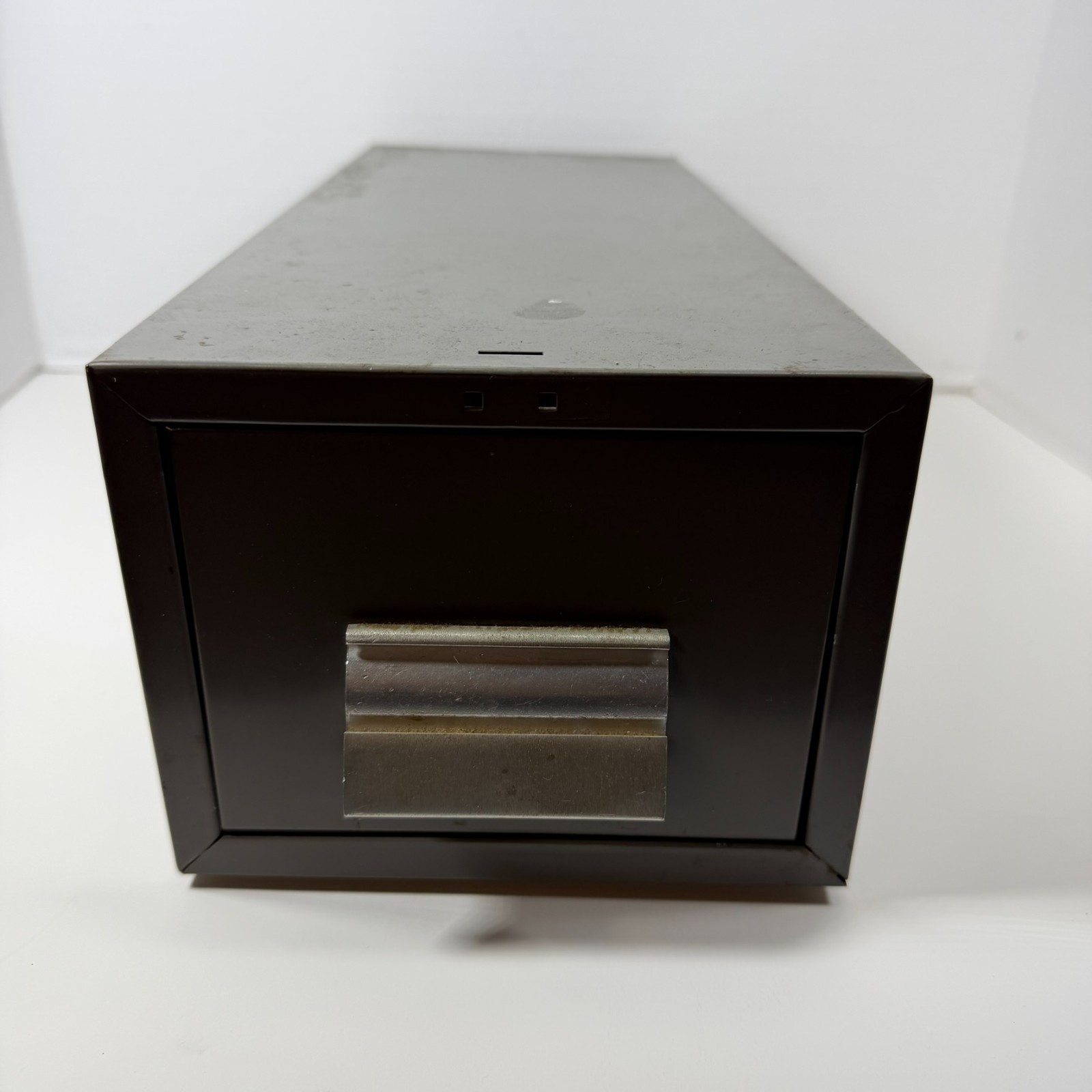 Metal Single Drawer Card File Box 3x5 Cards w/ Follower Block Gray Stackable